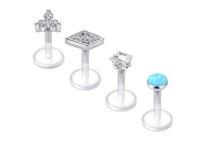LuxusKollektion Piercing-Set Lippenpiercing Bioflex Labert 16G Tragus Helix CZ Opal 6mm 4stk Opal von LuxusKollektion