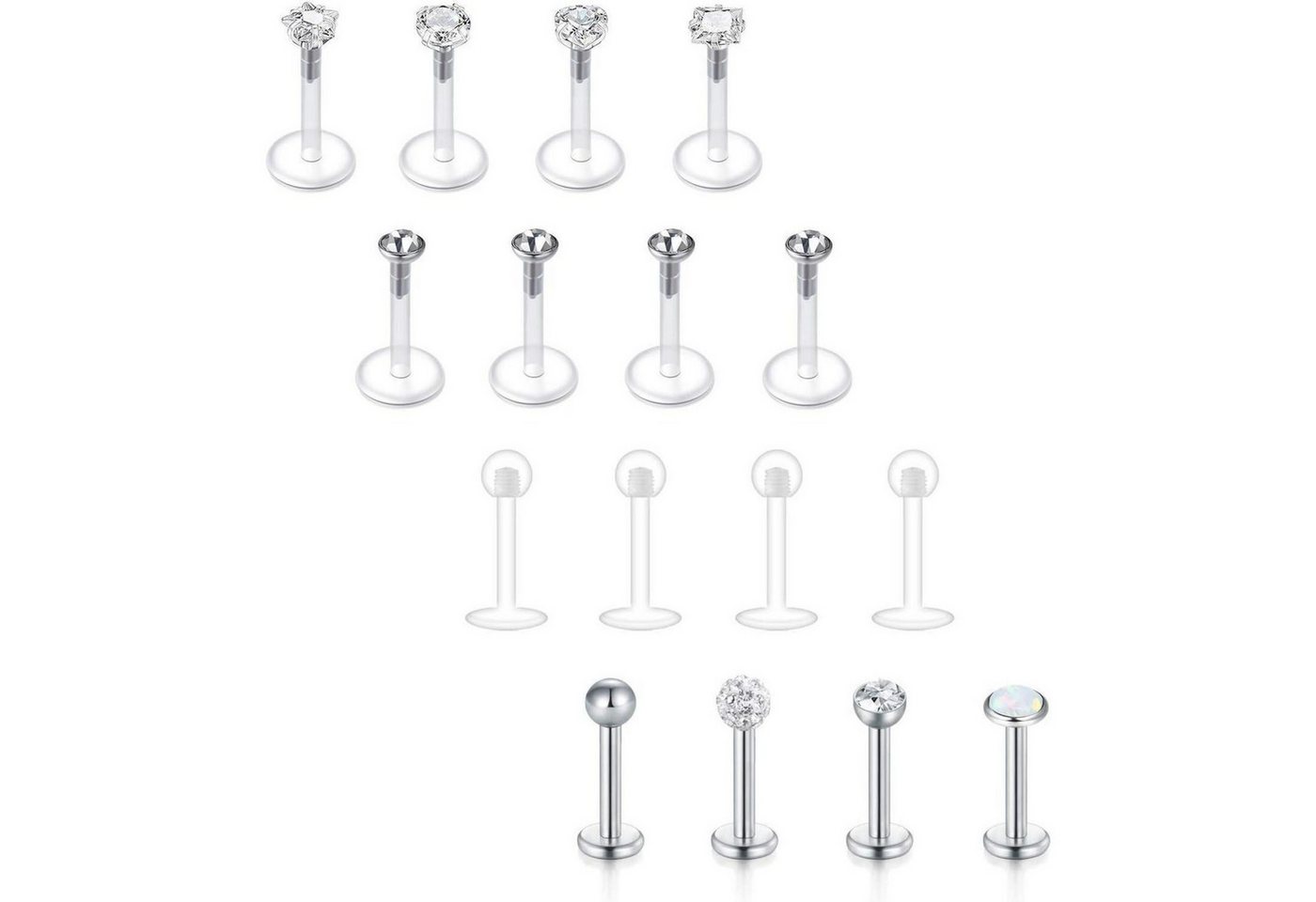 LuxusKollektion Piercing-Set Lippenpiercing Bioflex Labert Stecker 16G 6 8 10mm Set 8mm Uv+bunt von LuxusKollektion