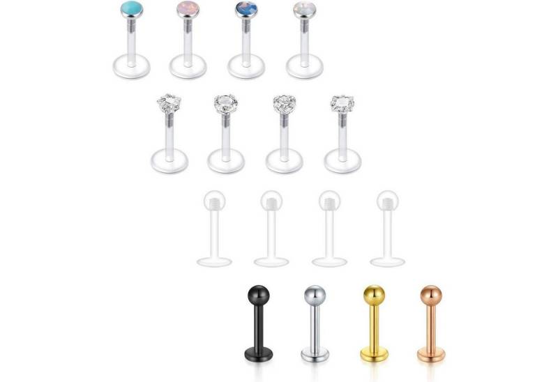 LuxusKollektion Piercing-Set Lippenpiercing Bioflex Labert Stecker 16G 6mm 10mm CZ 8mm Uv+silber von LuxusKollektion