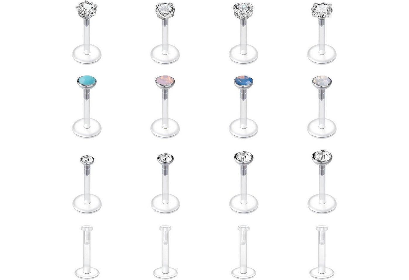 LuxusKollektion Piercing-Set Lippenpiercing Bioflex Labert Stecker 16G Tragus 8mm Cz 1.5 2 2.5 3mm von LuxusKollektion