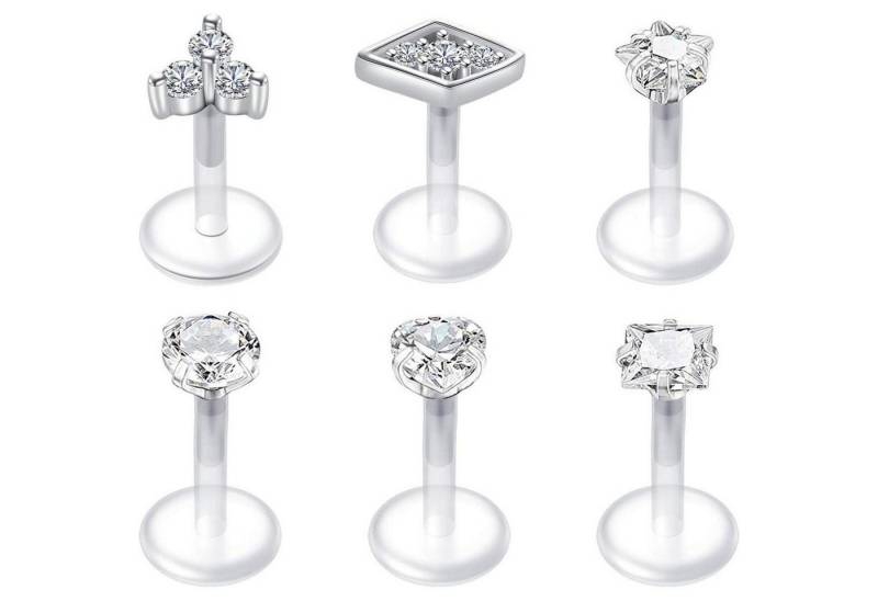 LuxusKollektion Piercing-Set Lippenpiercing Bioflex Labret Stecker 16G Tragus Helix 6mm 6stk Cz von LuxusKollektion