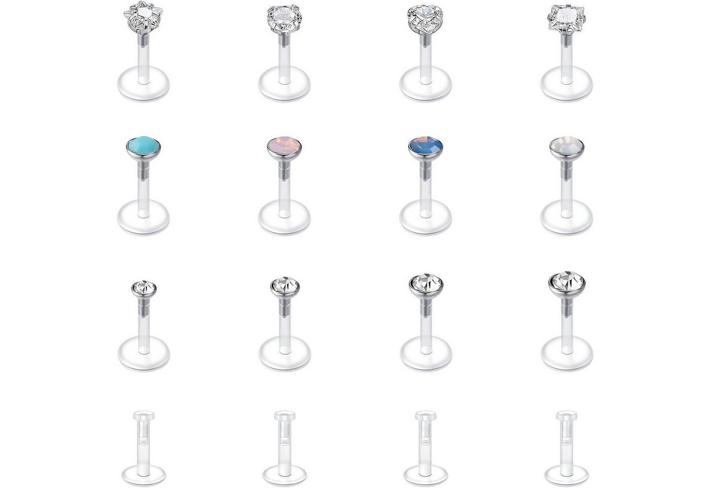 LuxusKollektion Piercing-Set Lippenpiercing Labert Bioflex 16G 8mm 10mm 6mm Cz 1.5 2 2.5 3mm von LuxusKollektion