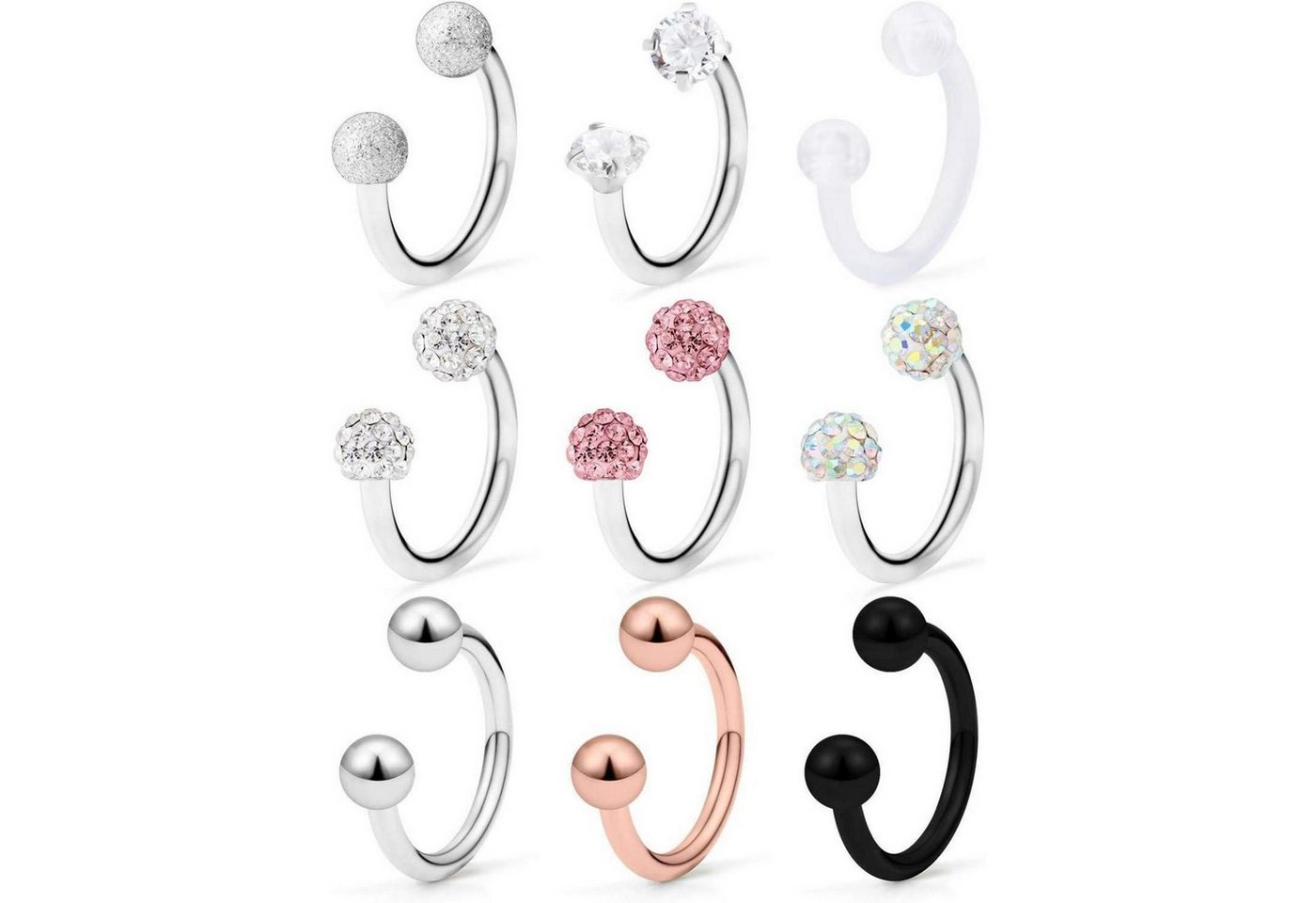 LuxusKollektion Piercing-Set Lippenpiercing Labret Stecker Chirurgenstahl Helix Tragus 9stk von LuxusKollektion