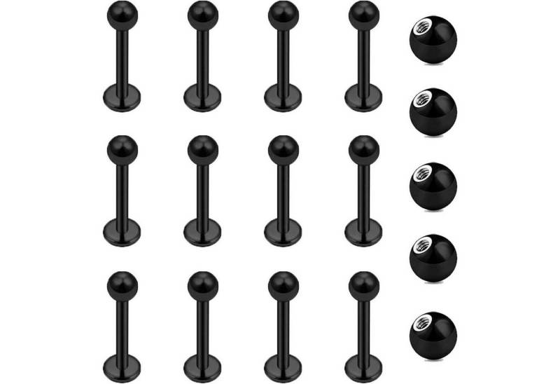 LuxusKollektion Piercing-Set Lippenpiercing Stecker 1,2mm Chirurgenstahl Labret Silber Schwarz 6mm von LuxusKollektion