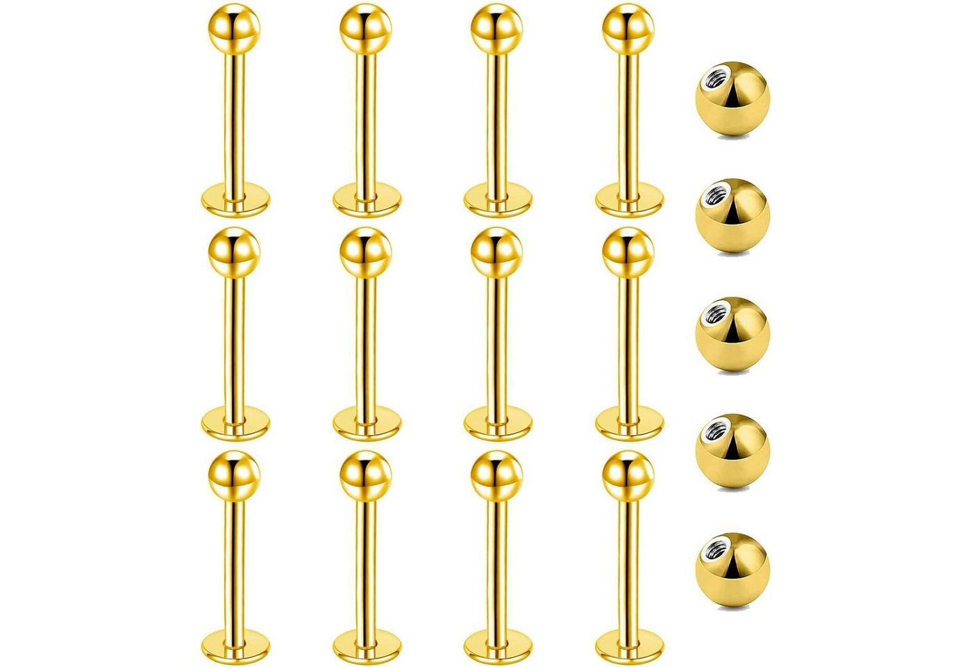LuxusKollektion Piercing-Set Lippenpiercing Stecker 1,2mm Chirurgenstahl Silber 12mm Gold 12 mm von LuxusKollektion