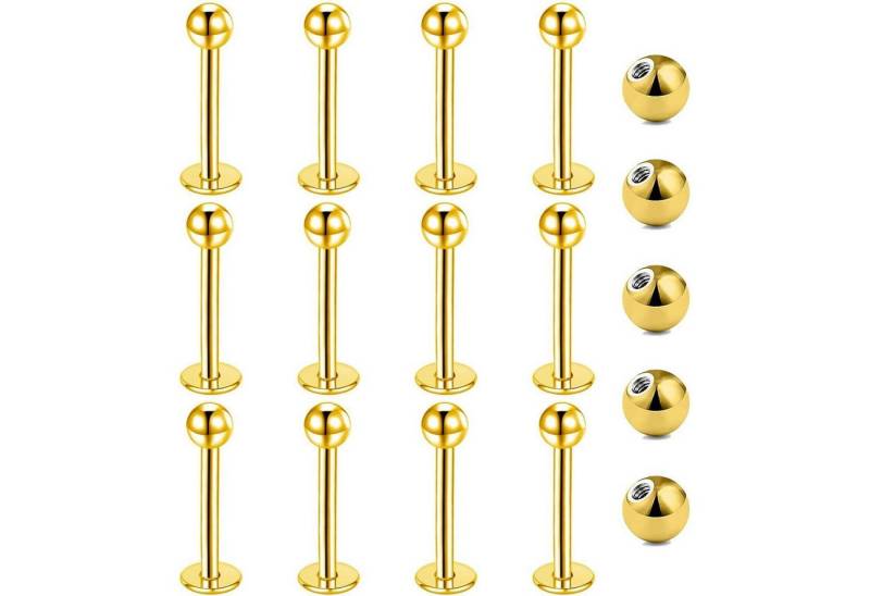 LuxusKollektion Piercing-Set Lippenpiercing Stecker 1,2mm Chirurgenstahl Silber 12mm Gold 12 mm von LuxusKollektion