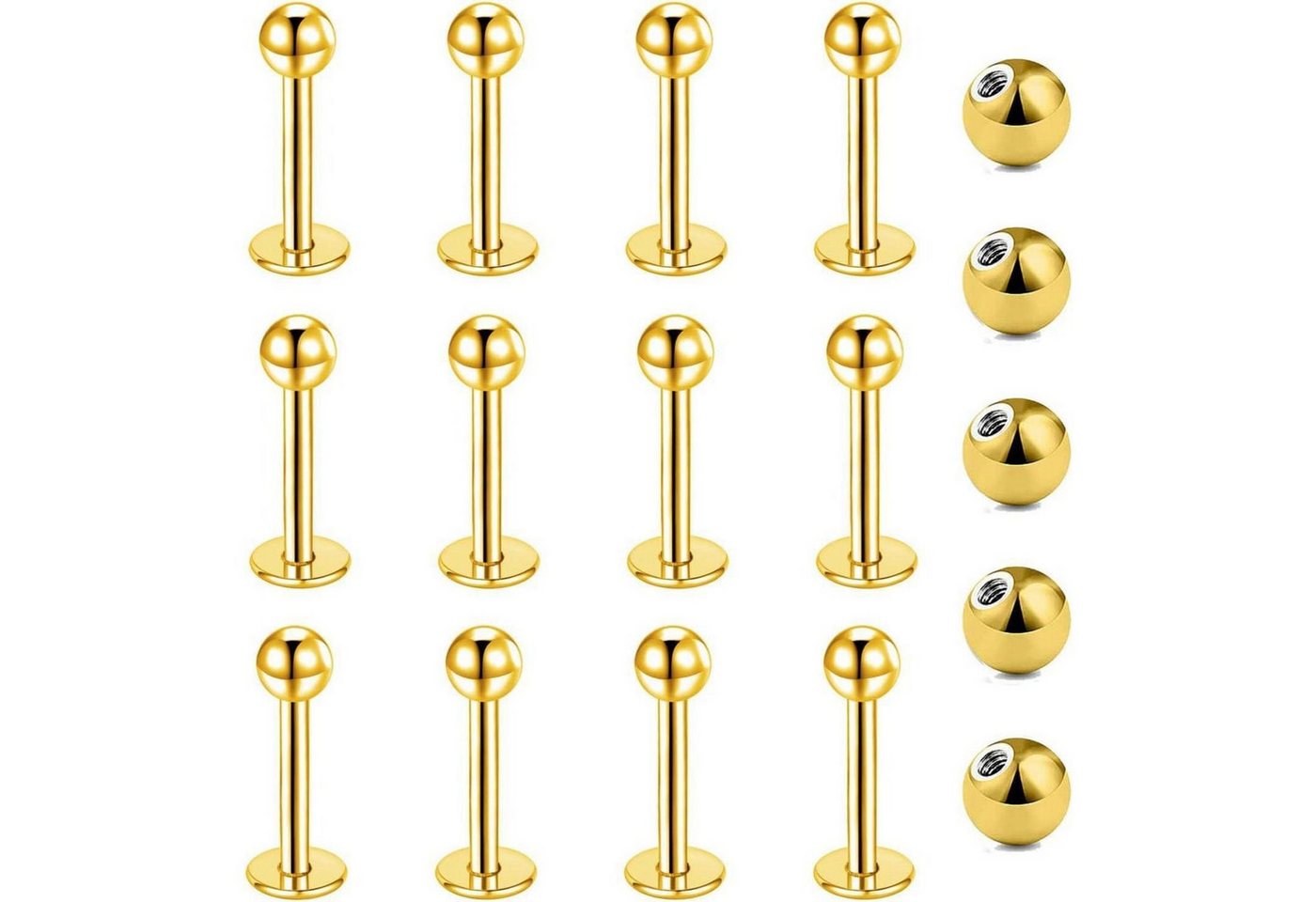 LuxusKollektion Piercing-Set Lippenpiercing Stecker Chirurgenstahl Labret 1,2mm 12er Gold 8mm von LuxusKollektion