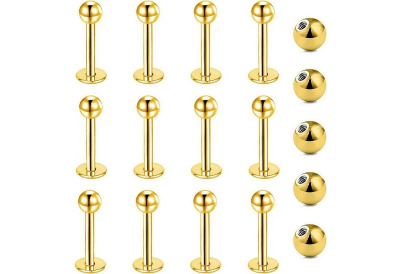 LuxusKollektion Piercing-Set Lippenpiercing Stecker Chirurgenstahl Labret 1,2mm 12er Gold 8mm von LuxusKollektion