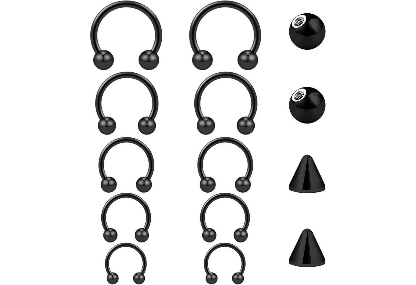 LuxusKollektion Piercing-Set Nasenring Septum Hufeisen 16G 1,2mm Silber Gold Schwarz 6-14mm von LuxusKollektion