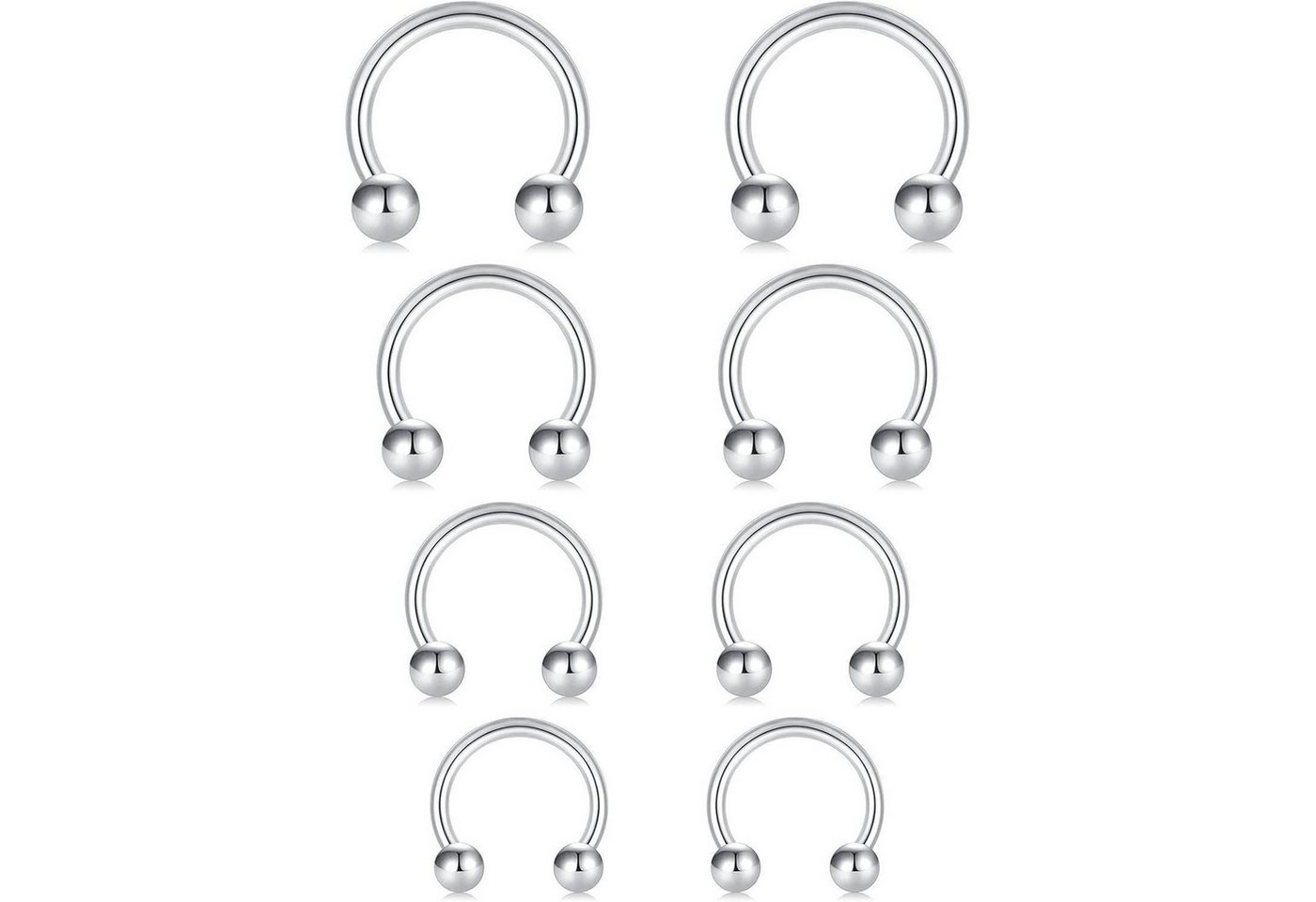 LuxusKollektion Piercing-Set Ohrring Tragus Helix Knorpel Stecker Edelstahl 1,2mm 10er 8er Silber-A von LuxusKollektion