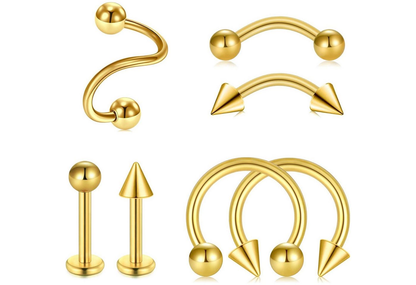LuxusKollektion Piercing-Set Piercing 12Stk 16G Tragus Helix Nase 8mm 7stk Gold Pfeil von LuxusKollektion