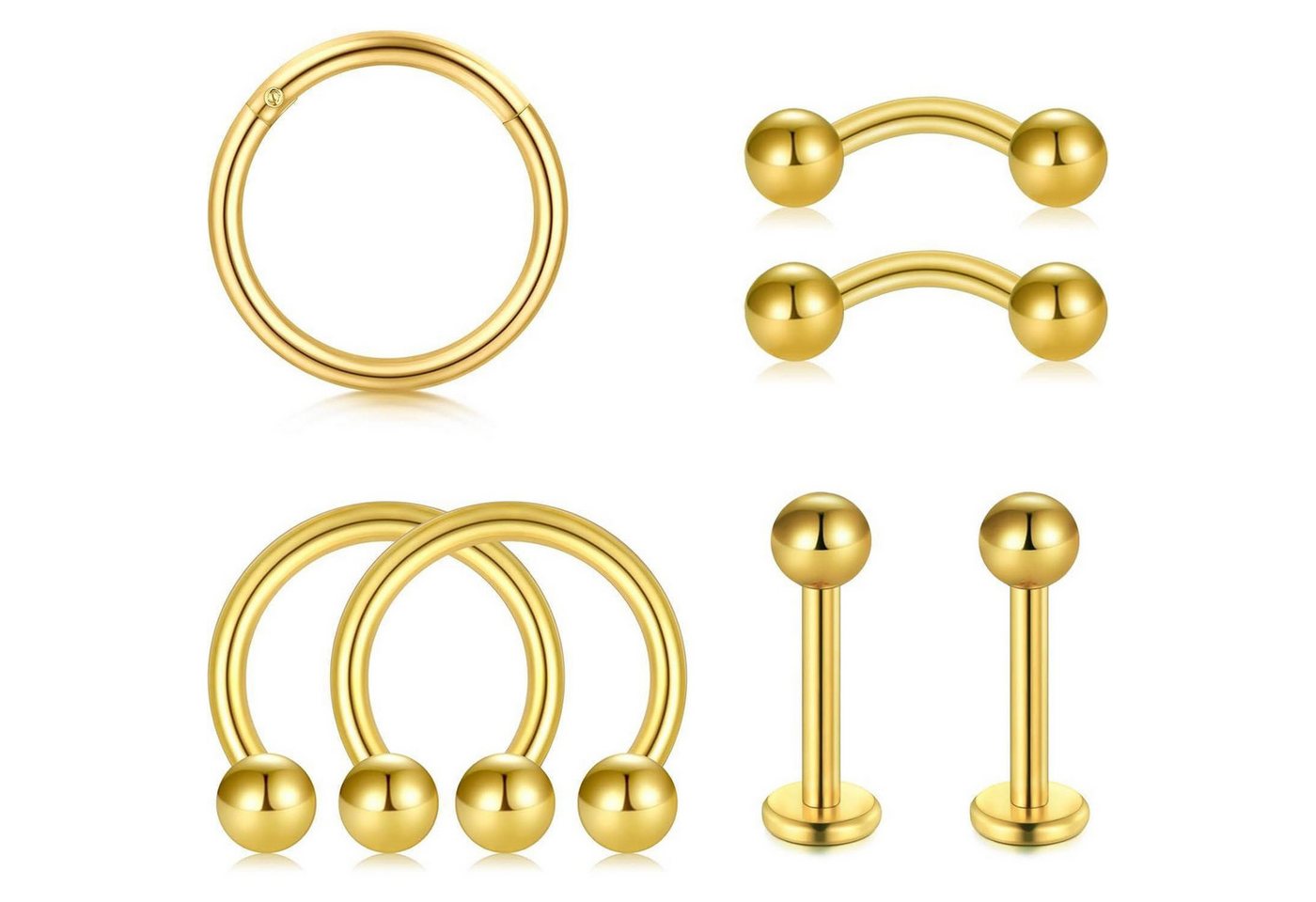 LuxusKollektion Piercing-Set Piercing 12stk 16G Chirurgenstahl Tragus Helix Nase 7stk Gold Kugel von LuxusKollektion