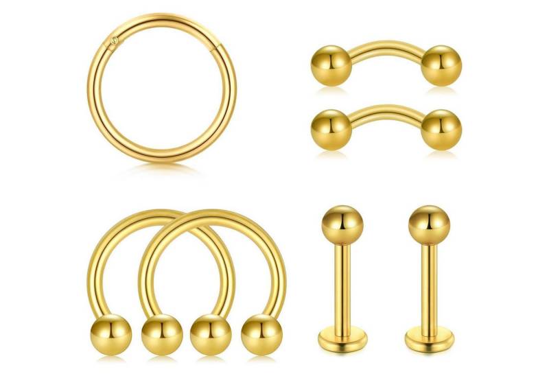 LuxusKollektion Piercing-Set Piercing 12stk 16G Chirurgenstahl Tragus Helix Nase 7stk Gold Kugel von LuxusKollektion