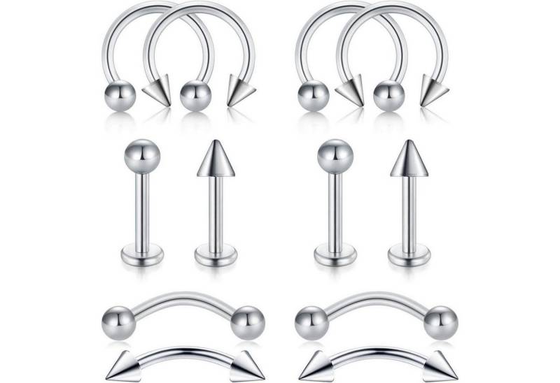 LuxusKollektion Piercing-Set Piercing 12stk 16G Chirurgenstahl Tragus Helix Nase Lippe Silber von LuxusKollektion