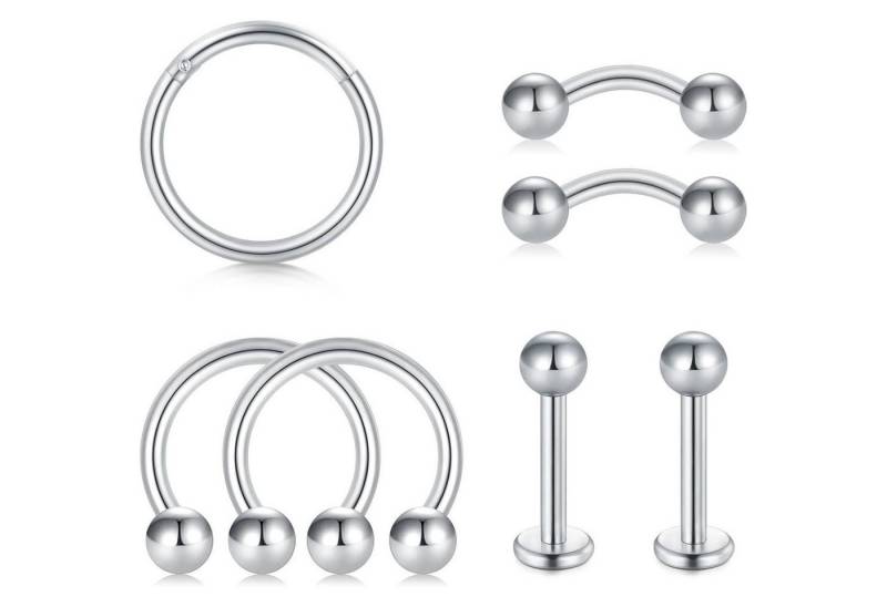 LuxusKollektion Piercing-Set Piercing 12stk 16G Tragus Helix Nase Lippe 7stk Silber Kugel von LuxusKollektion
