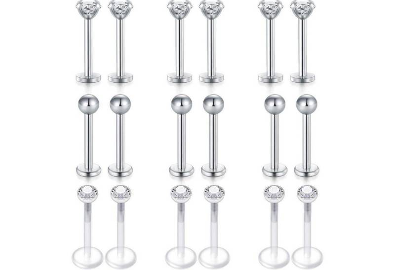 LuxusKollektion Piercing-Set Piercing 16G 6mm 8mm Tragus Helix Labret Edelstahl 18stk-10mm-silber von LuxusKollektion