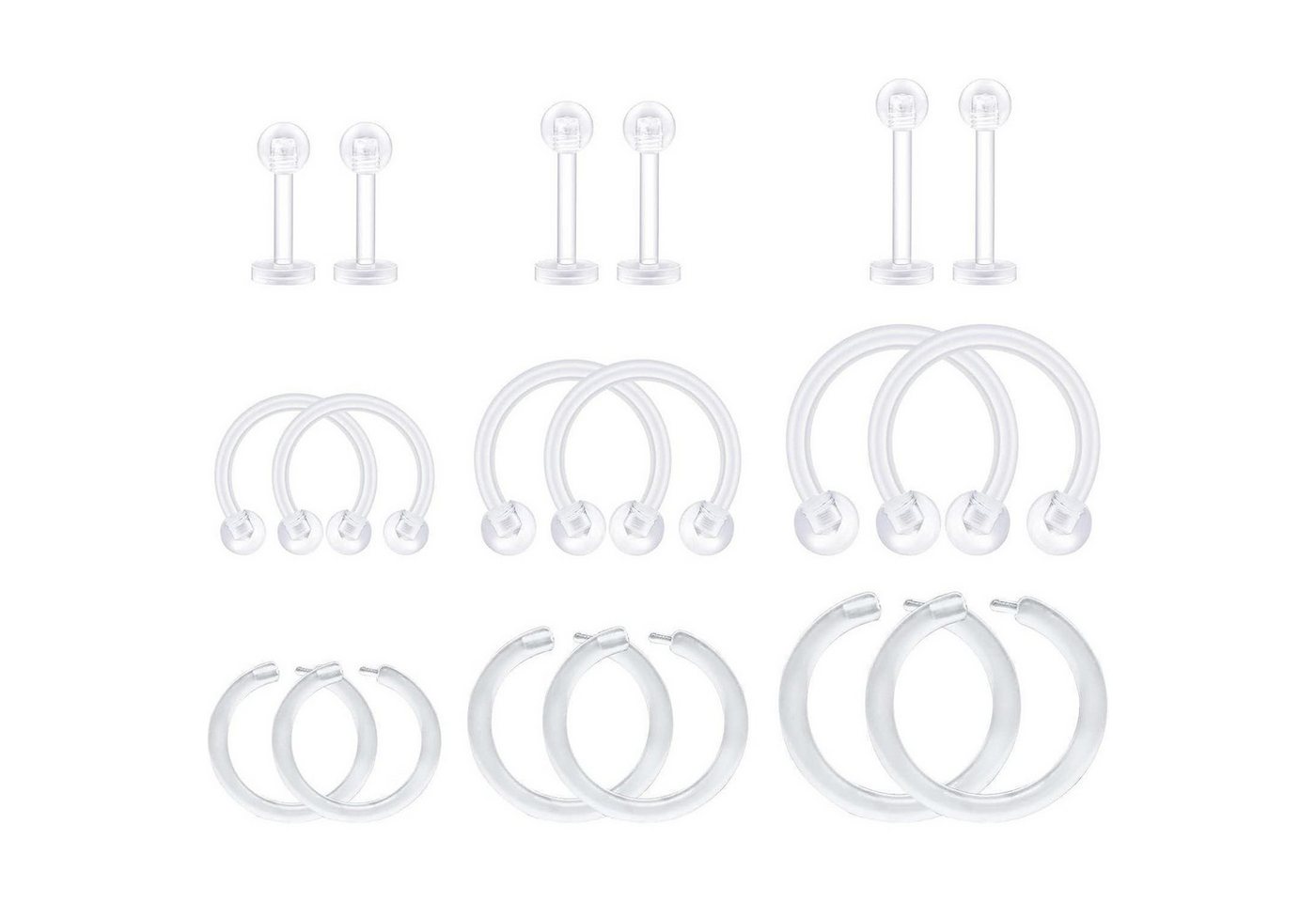 LuxusKollektion Piercing-Set Piercing 16G Bioflex Labret Lippe Tragus Helix Retainer 18stk Clicker von LuxusKollektion