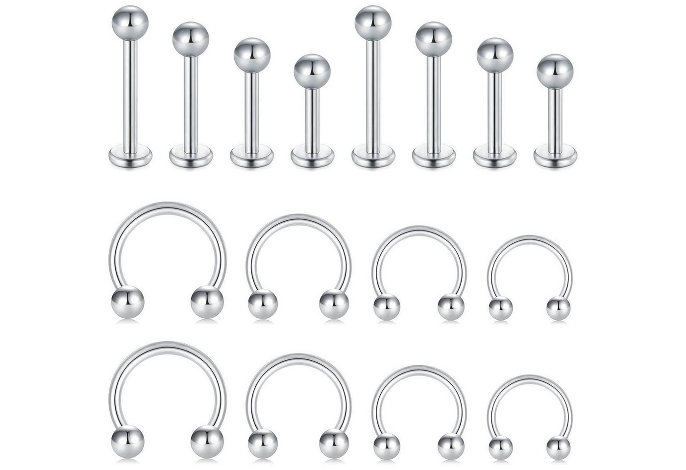 LuxusKollektion Piercing-Set Piercing 16G Chirurgenstahl 12Stk Tragus Helix Nase Lippe 16stk Kugel von LuxusKollektion