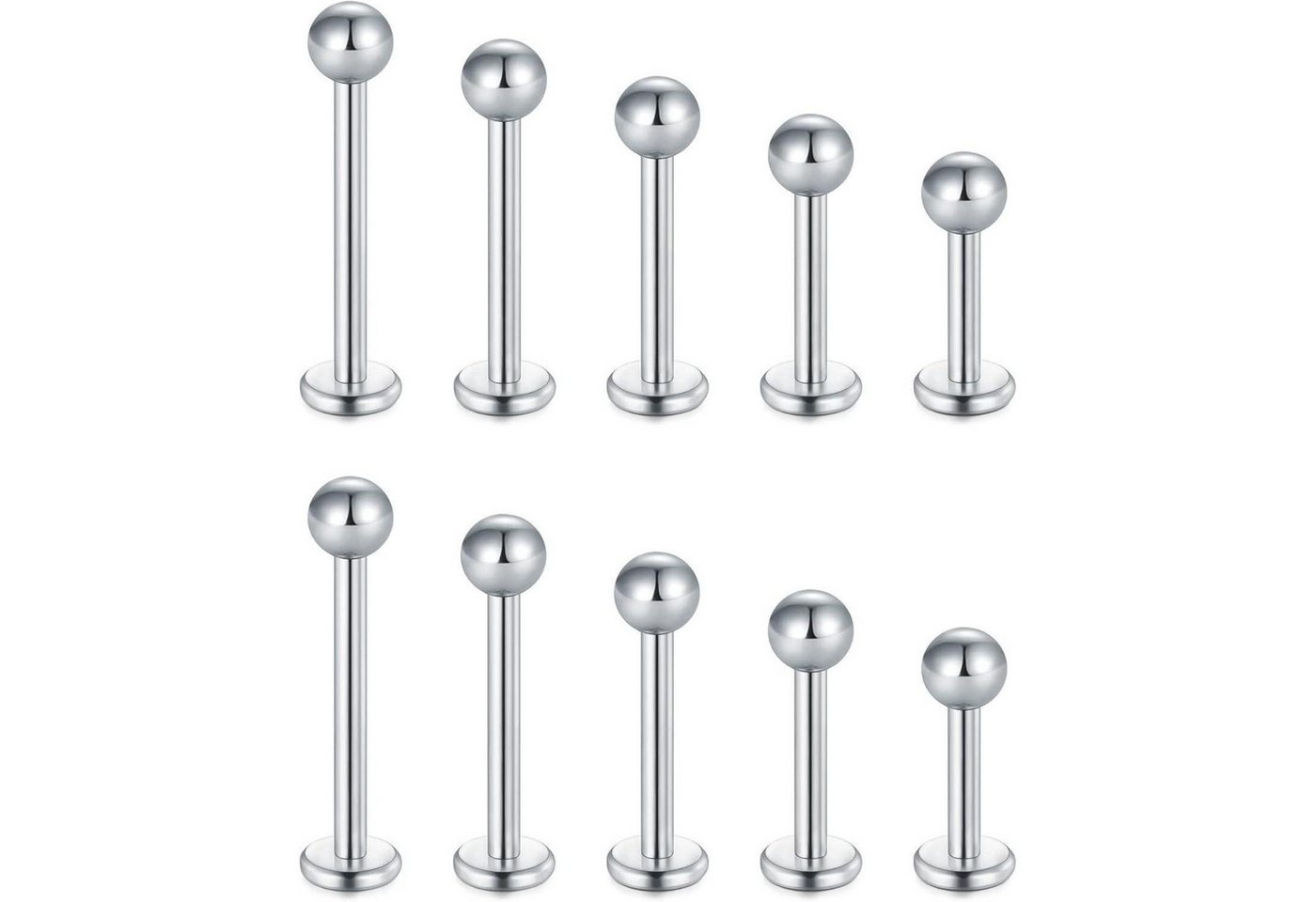 LuxusKollektion Piercing-Set Piercing 16G Chirurgenstahl Labret Stud Zirkon Helix 10stk Silber Set von LuxusKollektion