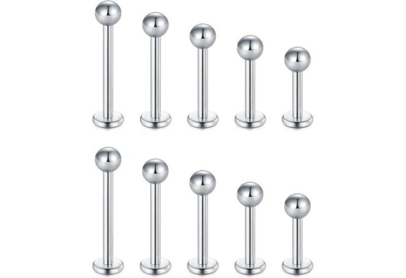 LuxusKollektion Piercing-Set Piercing 16G Chirurgenstahl Labret Stud Zirkon Helix 10stk Silber Set von LuxusKollektion