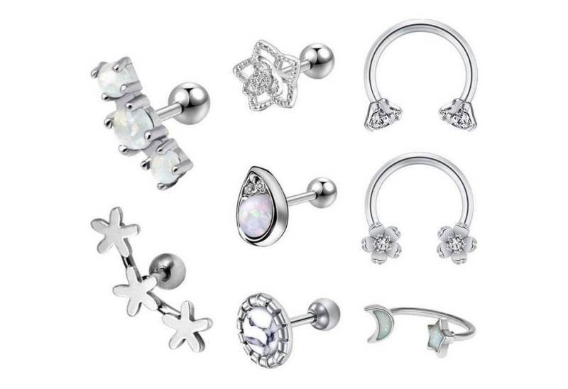 LuxusKollektion Piercing-Set Piercing 16G Tragus Helix Chirurgenstahl CZ Opal 8Stk-Silber von LuxusKollektion