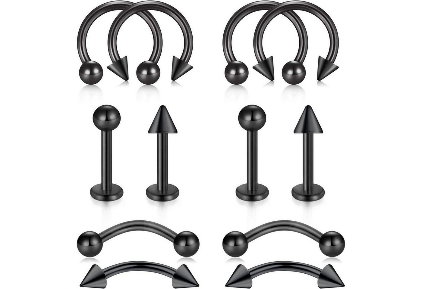 LuxusKollektion Piercing-Set Piercing 16G Tragus Helix Nase Lippe Chirurgenstahl Schwarz von LuxusKollektion