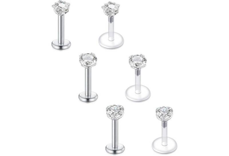 LuxusKollektion Piercing-Set Piercing 6Stk Tragus Labret 16G Chirurgenstahl Zirkonia 6mm Stahl+uv von LuxusKollektion