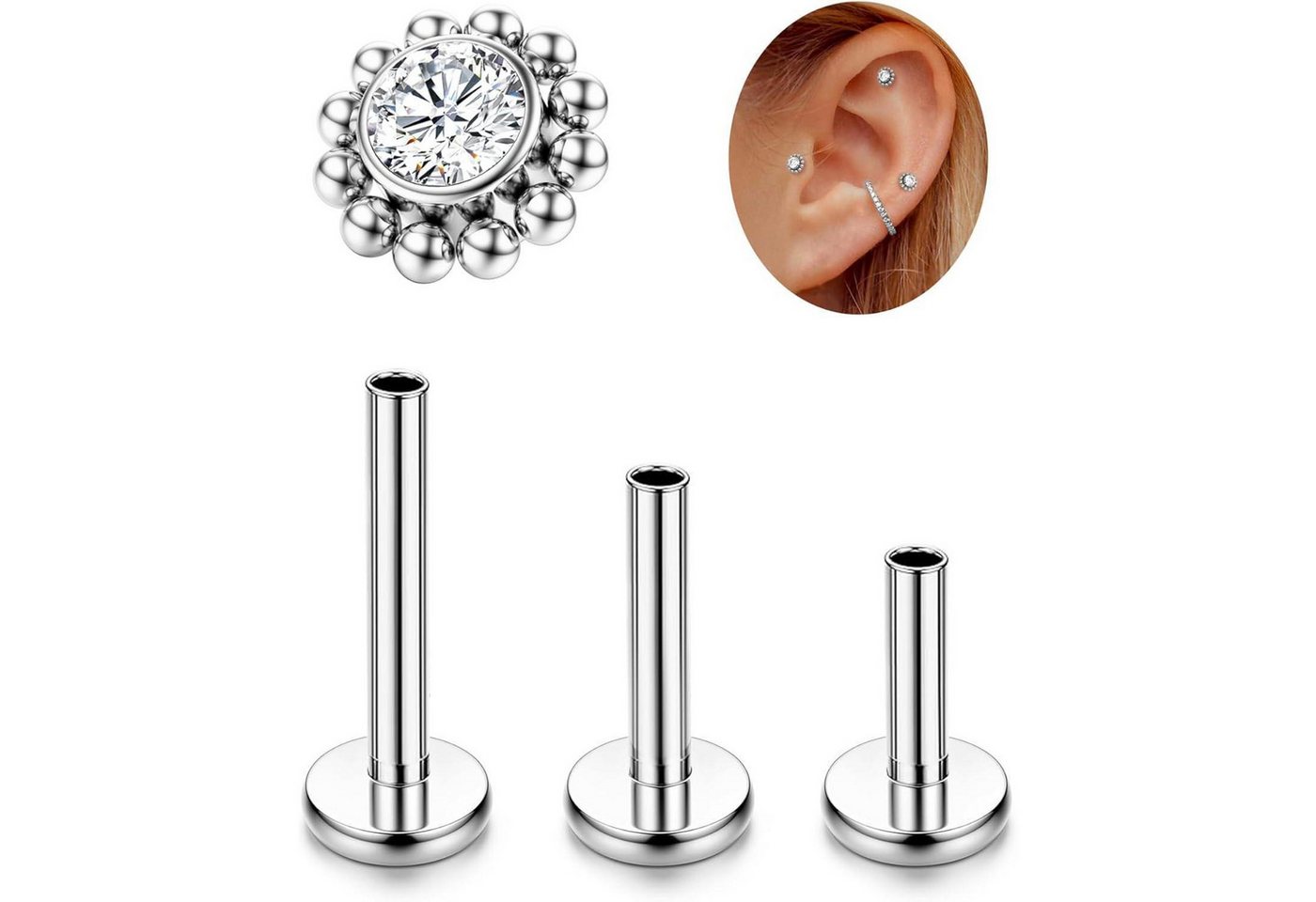 LuxusKollektion Piercing-Set Piercing G23 Titan Helix Tragus Labret Medusa Silber-Blume von LuxusKollektion