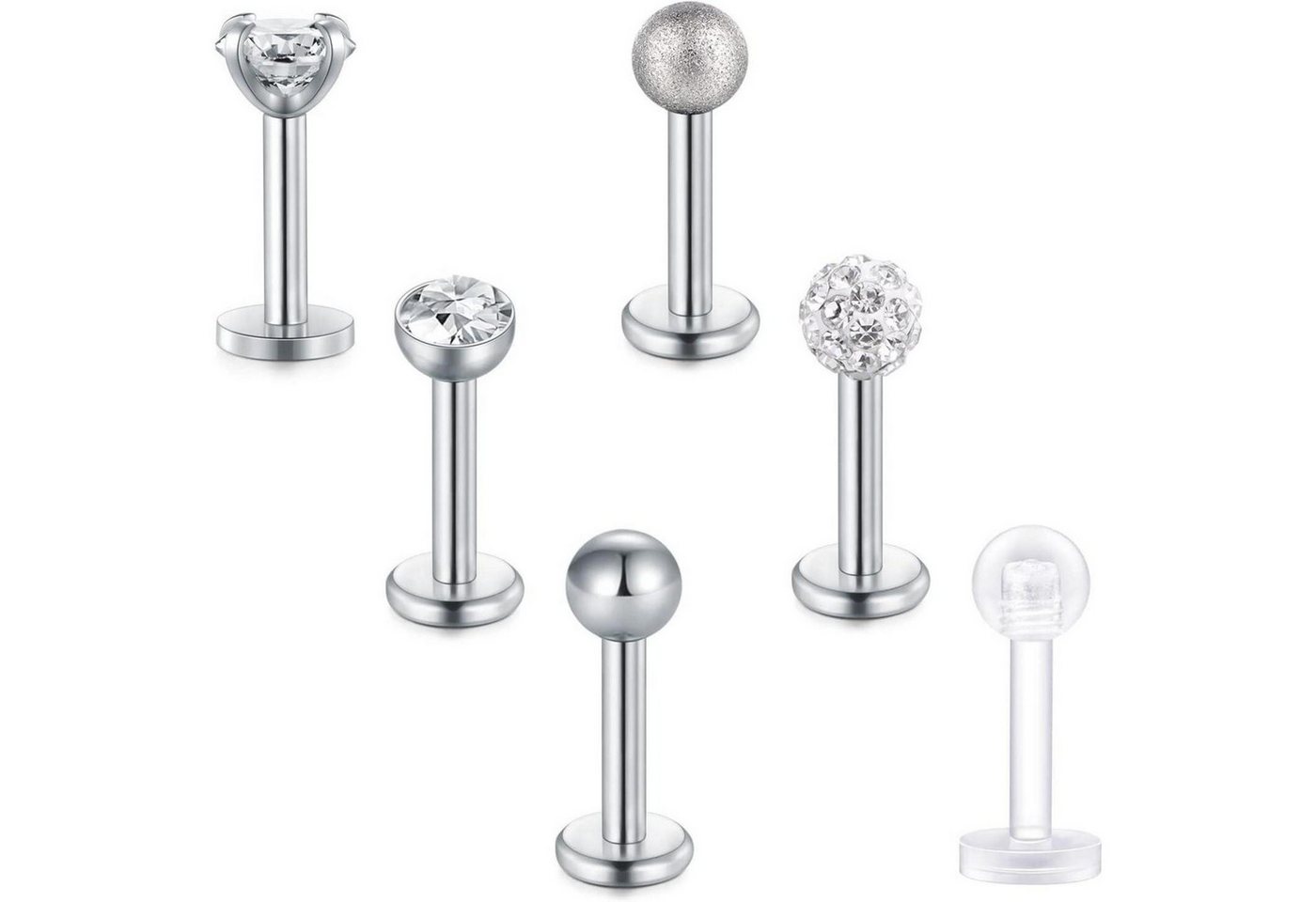 LuxusKollektion Piercing-Set Piercing Labret Tragus Helix 6er Chirurgenstahl 16G 6mm Style2 von LuxusKollektion