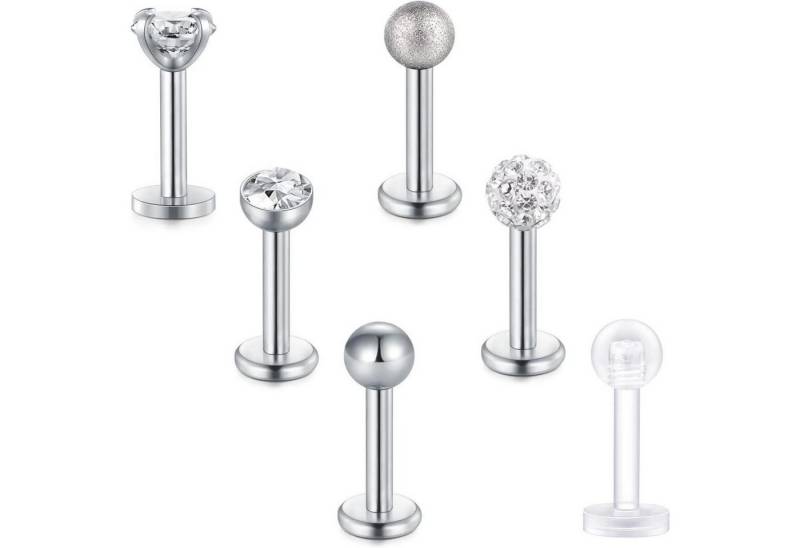 LuxusKollektion Piercing-Set Piercing Labret Tragus Helix 6er Chirurgenstahl 16G 6mm Style2 von LuxusKollektion