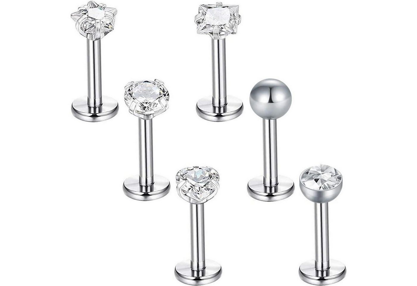 LuxusKollektion Piercing-Set Piercing Labret Tragus Helix Chirurgenstahl 16G 6mm Flach Base von LuxusKollektion