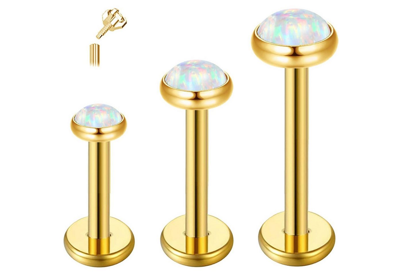 LuxusKollektion Piercing-Set Piercing Titan G23 Tragus Helix Labret Gold Opal Bar Dicke:(16g)1.2mm von LuxusKollektion