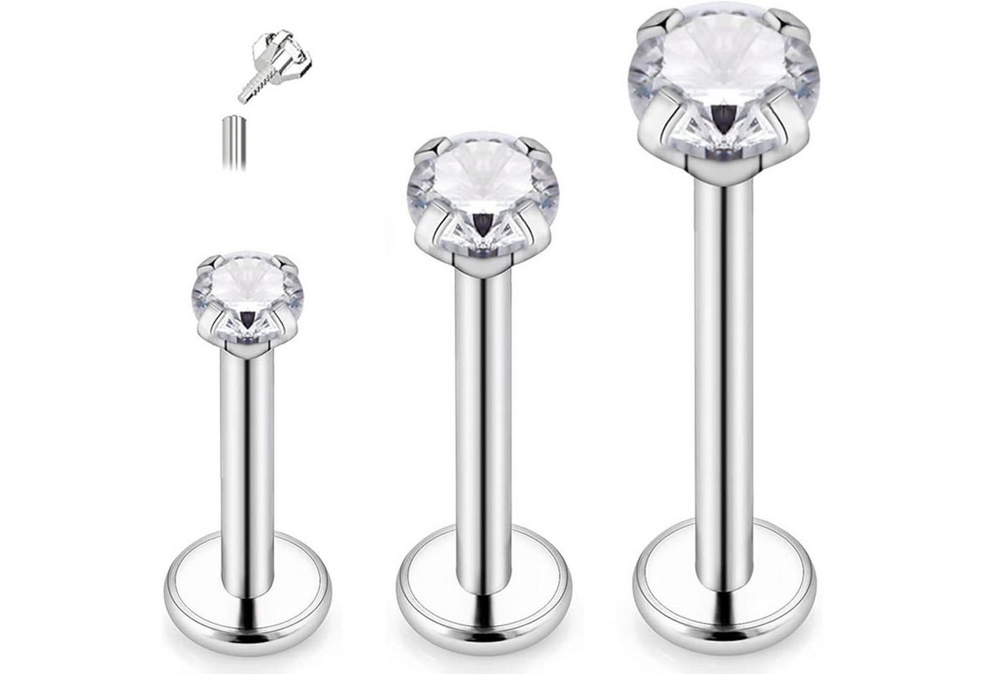 LuxusKollektion Piercing-Set Piercing Titan G23 Tragus Helix Silber CZ Bar Dicke: (18g)1.0mm von LuxusKollektion