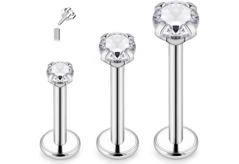 LuxusKollektion Piercing-Set Piercing Titan G23 Tragus Helix Silber CZ Bar Dicke: (18g)1.0mm von LuxusKollektion