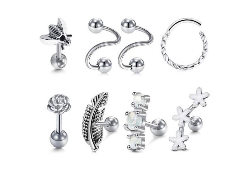 LuxusKollektion Piercing-Set Piercing Tragus Helix 16G Chirurgenstahl Opal CZ A07 8pcs silber von LuxusKollektion