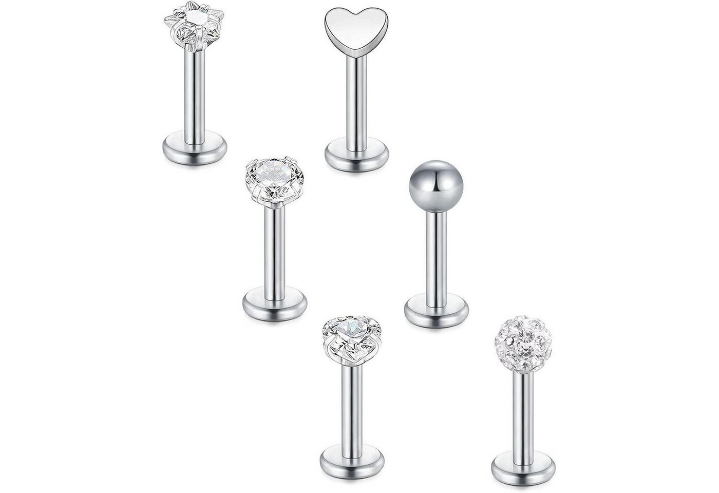 LuxusKollektion Piercing-Set Piercing Tragus Helix Labret Chirurgenstahl 16G Zirkonia 6mm Herz von LuxusKollektion
