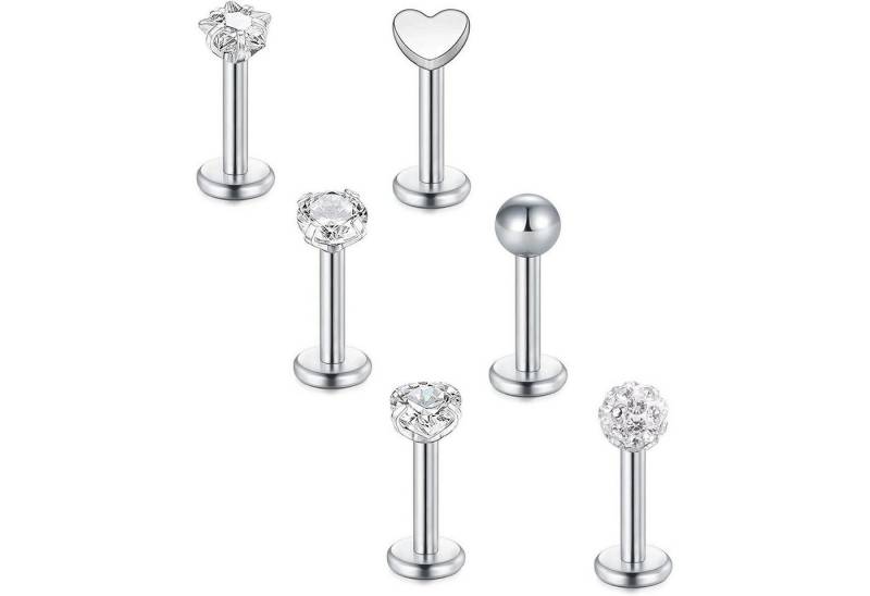 LuxusKollektion Piercing-Set Piercing Tragus Helix Labret Chirurgenstahl 16G Zirkonia 6mm Herz von LuxusKollektion