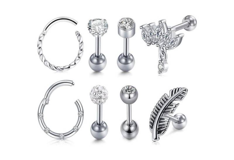LuxusKollektion Piercing-Set Piercing Tragus Helix Labret Monroe Chirurgenstahl 16G CZ 8stk Silber von LuxusKollektion