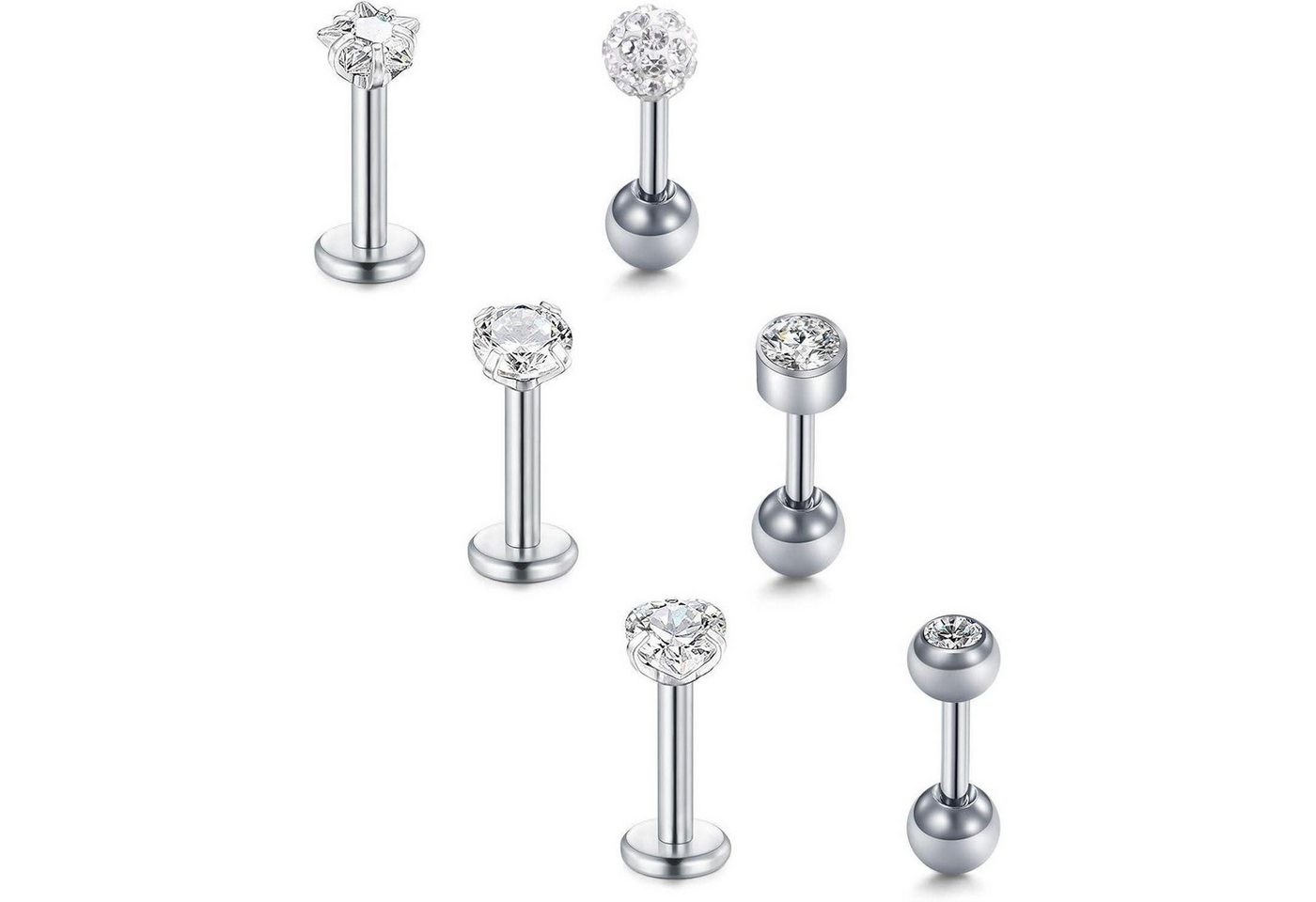 LuxusKollektion Piercing-Set Piercing Tragus Labret Chirurgenstahl 16G 6 8 10mm 6mm Flach+rund Base von LuxusKollektion