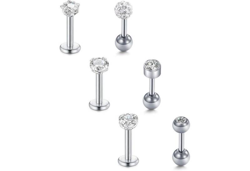 LuxusKollektion Piercing-Set Piercing Tragus Labret Chirurgenstahl 16G 6 8 10mm 6mm Flach+rund Base von LuxusKollektion