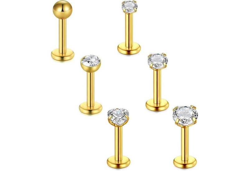 LuxusKollektion Piercing-Set Piercing Tragus Labret Chirurgenstahl 16G Zirkonia 6mm 6Stk Gold 6mm von LuxusKollektion