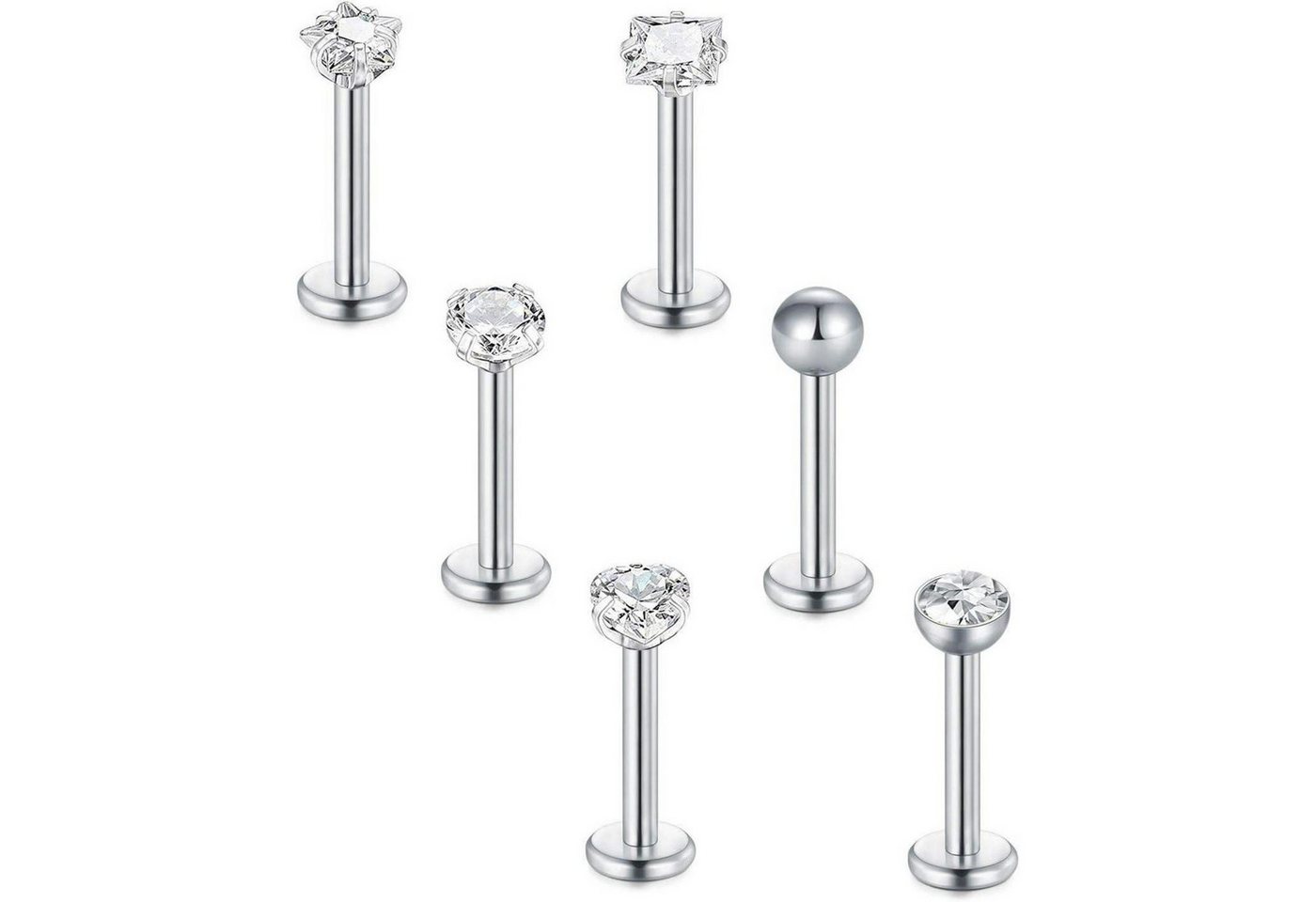 LuxusKollektion Piercing-Set Piercing Tragus Labret Chirurgenstahl Zirkonia 16G 6stk 8mm von LuxusKollektion