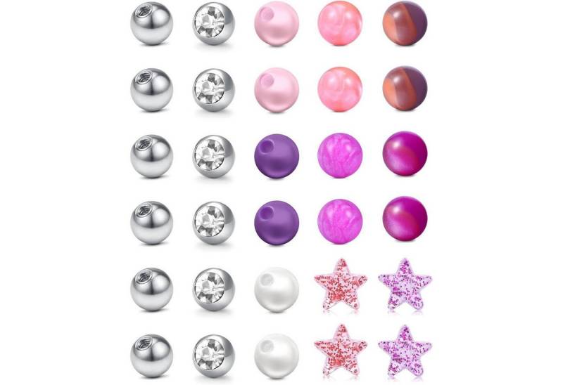LuxusKollektion Piercing-Set Piercingkugel 1.6mm Gewinde Ersatz Zungenpiercing Edelstahl 30stk Rosa von LuxusKollektion
