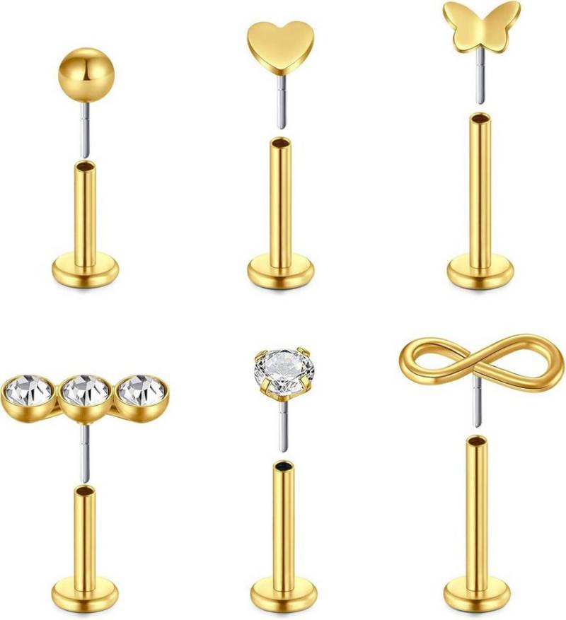 Briana Williams Piercing-Set Push in Lippenpiercing Labret Stecker Edelstahl 6stk 16G 1.2mm Tragus von Briana Williams