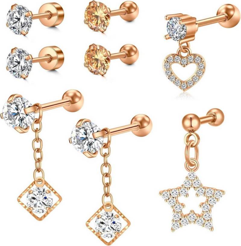 Mayhoop Piercing-Set Tragus Helix Piercing 16G Chirurgenstahl CZ Opal Marmor 8er Set von Mayhoop