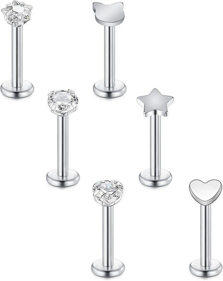 Briana Williams Piercing-Set Tragus Piercing Labret Stecker Chirurgenstahl Silber Zirkonia 16G von Briana Williams