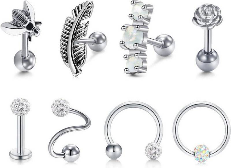 Mayhoop Piercing-Set Tragus Piercing Set 16G Chirurgenstahl CZ Opal Hufeisenring Ohrring von Mayhoop