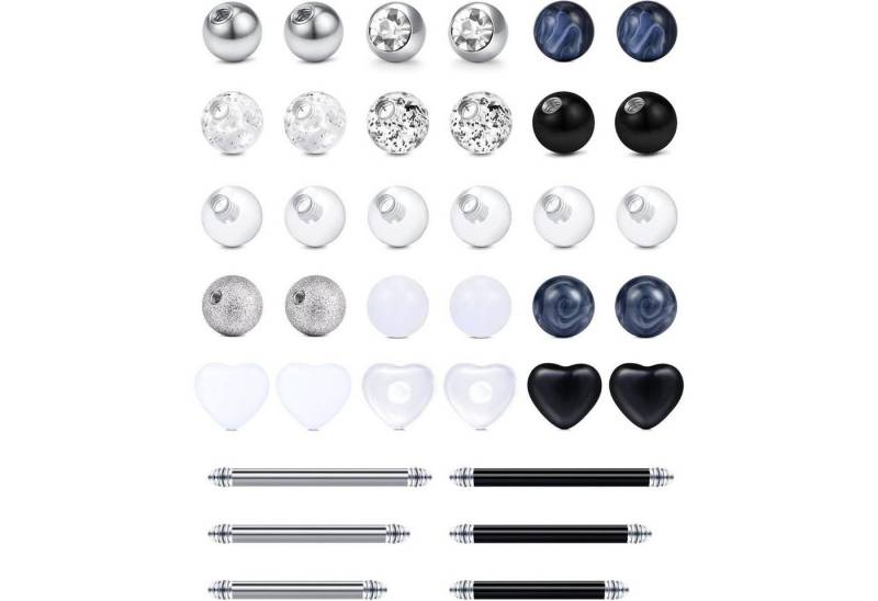 LuxusKollektion Piercing-Set Zungenpiercing 30Stk 5mm 14G Chirurgenstahl Acryl Kugeln Schwarz Herz von LuxusKollektion