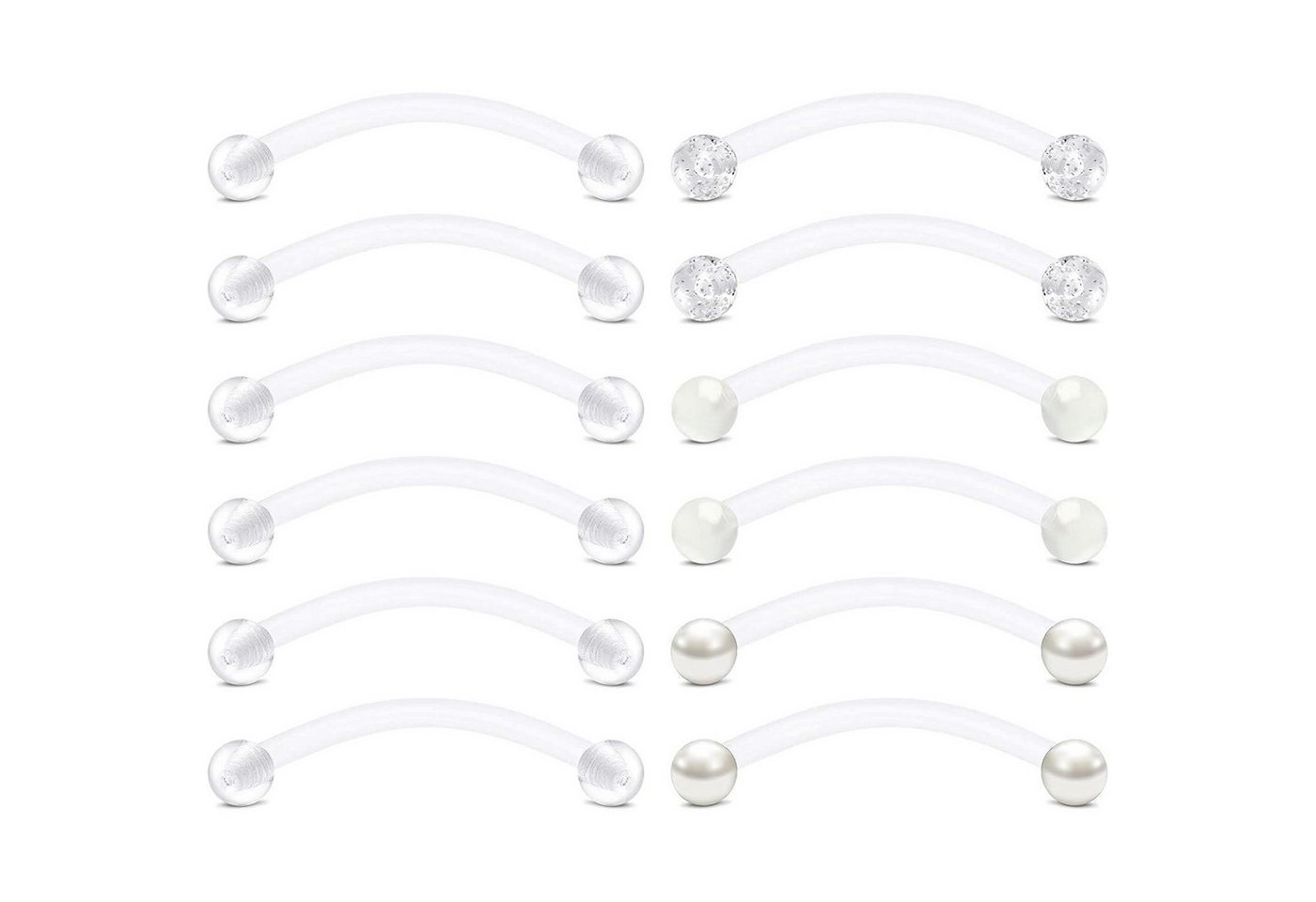 LuxusKollektion Piercing-Set Zungenpiercing Bioflex Acryl 14G 12 14 16 18mm 18mm Curved Barbell von LuxusKollektion