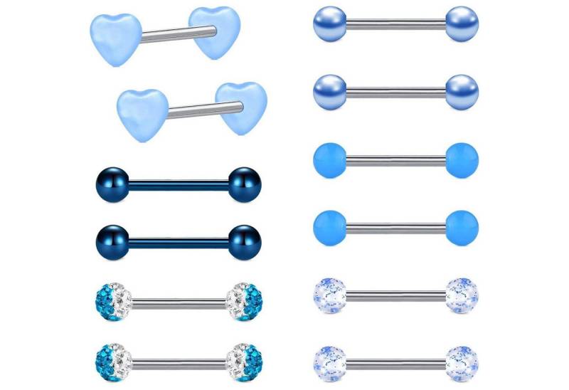 LuxusKollektion Piercing-Set Zungenpiercing Brustwarzenpiercing Chirurgenstahl 1.6mm Blau von LuxusKollektion